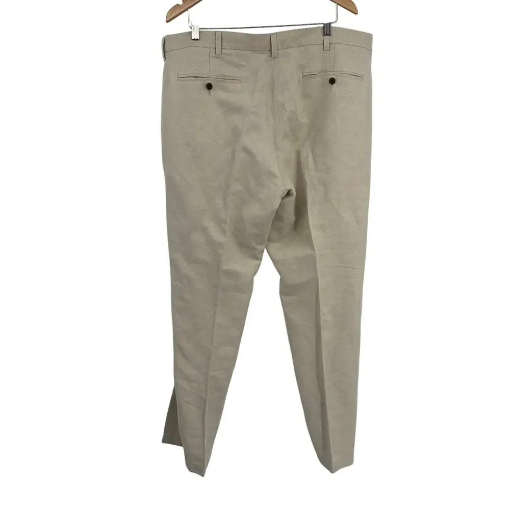 Caribbean Linen Blend Herringbone Mens Pants 40x31 Coastal Quiet Luxury Cream